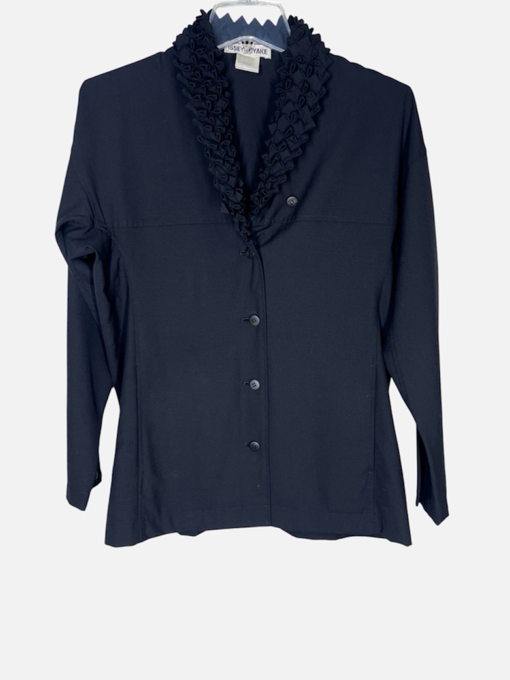 Issey Miyake VTG Wool Cashmere Rosette Collar Jacket Cardigan Black Sz 2 (M)